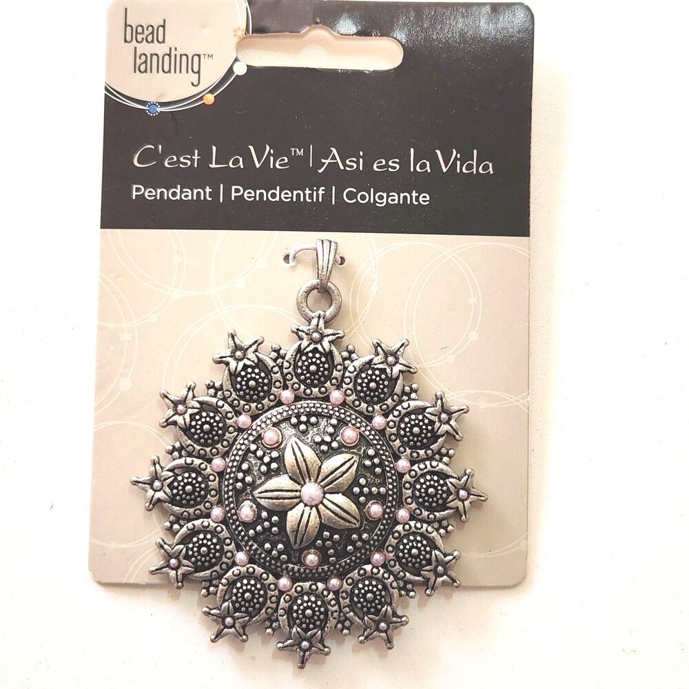 Bead Landing Cest La Vie Floral Medallion Pendant Charm Antique Silver Mandala
